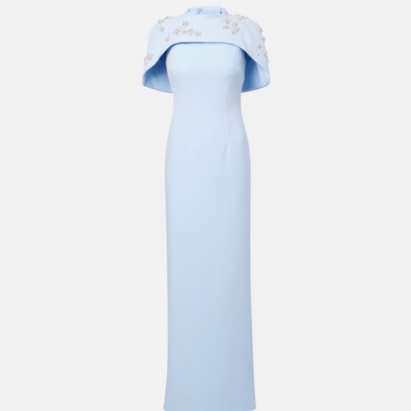 Safiyaa Dresses & Skirts - Light Blue Embellished Cape Sheath Dress